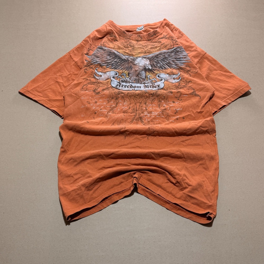 Vintage Delta Heavyweight Freedom Rider Graphic T-Shirt L Orange Good Biker